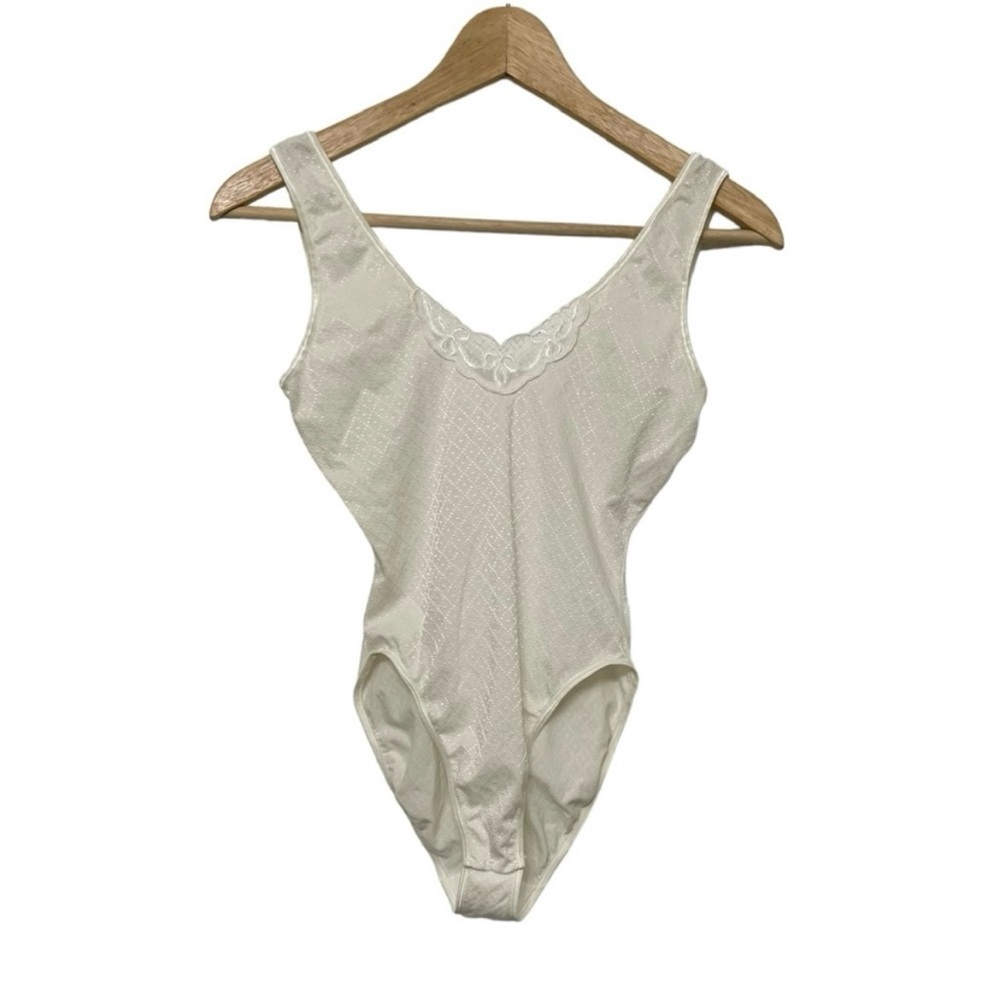 Vintage Lace Trim Off White Bodysuit Sz S